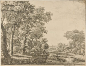 The Entrance to a Forest by a Small Wooden Bridge