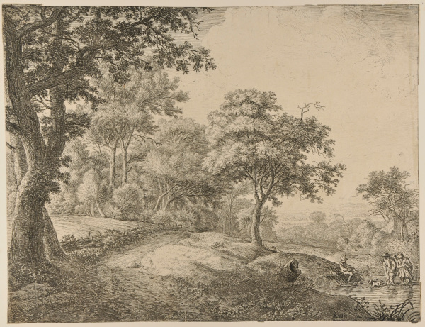 A MAN AND A WOMAN CROSSING A STREAM