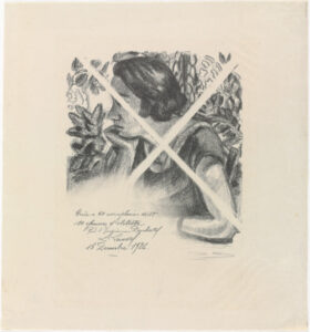 Visage de profil reposant sur u bras, paravent Louise XIV