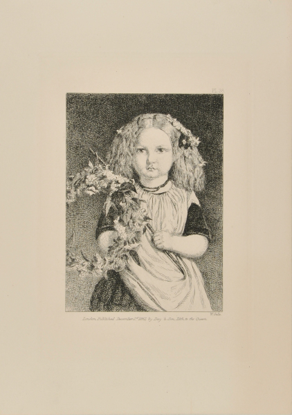 LITTLE GIRL WITH WREATH OF FLOWERS ON A STICK