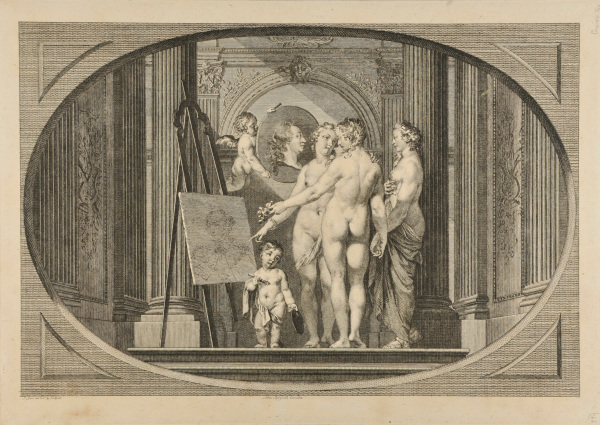 THE THREE GRACES STANDING BEFORE TWO PORTRAITS