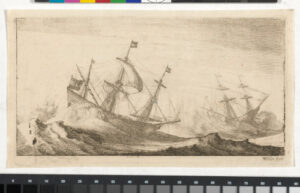 Three Ships in a Rough Sea with a Spouting Whale