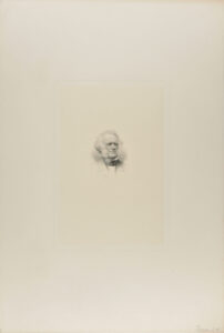 Portrait of Man with Bushy White Hair and Sideburns