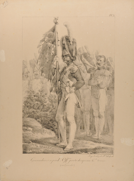 Grenadiers a pied, officier porte drapeau