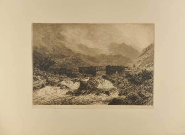 LANDSCAPE, WITH BRIDGE OVER MOUNTAIN TORRENT