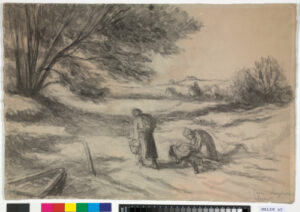 Peasants in Landscape (recto); Nude (verso)