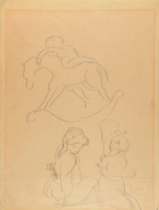 Untitled (Sketches of Child on a Rocking Chair and Two Women)