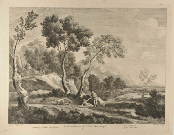 LANDSCAPE WITH TWO MEN AND TWO DOGS IN FOREGROUND