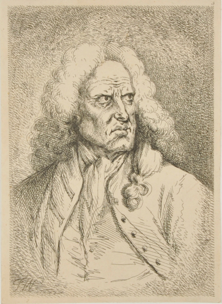 Portrait Head of an Old Man with Long Curly Wig