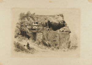 Dilapidated Barn, Two People at Left