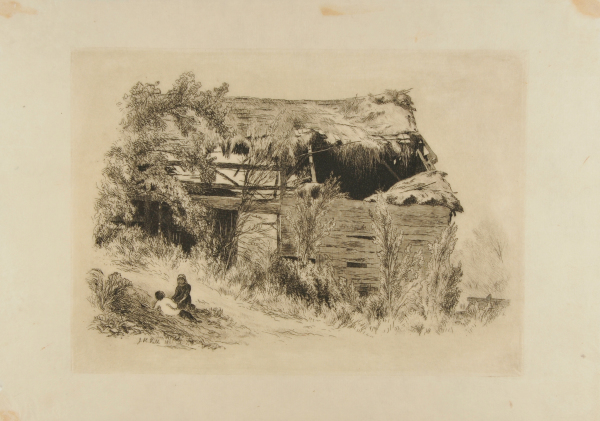 Dilapidated Barn, Two People at Left