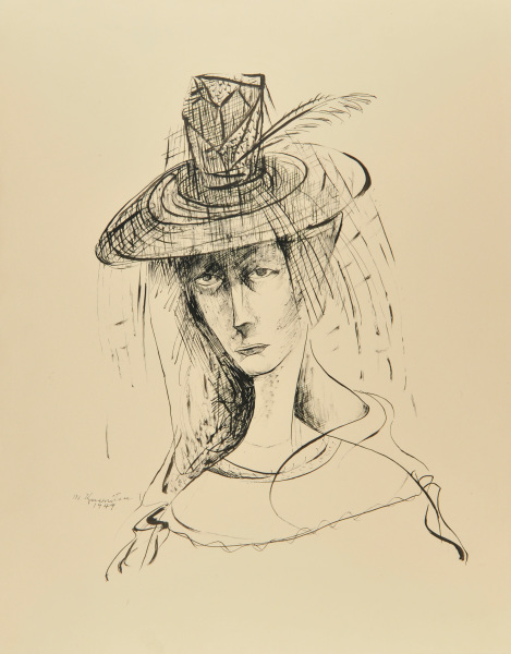 Woman Wearing a Feather Veil Hat - Image 2