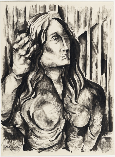 WOMAN RUNNING HER FINGERS THROUGH HER HAIR