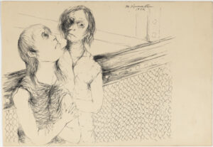 Two Figures and a Chain-link Fence