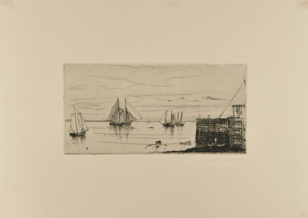 HARBOR SCENE WITH SAILBOATS