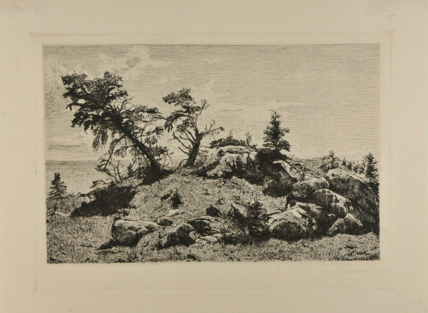 ROCKY LANDSCAPE WITH CEDARS