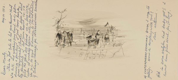 Letter to J. Blankfard Martenet with a Drawing of People Sitting on Benches in a Park - Image 2