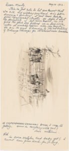 Letter to J. Blankfard Martenet with a Drawing of People Sitting on Benches in a Park