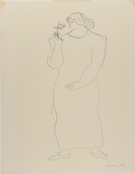 WOMAN HOLDING A FLOWER