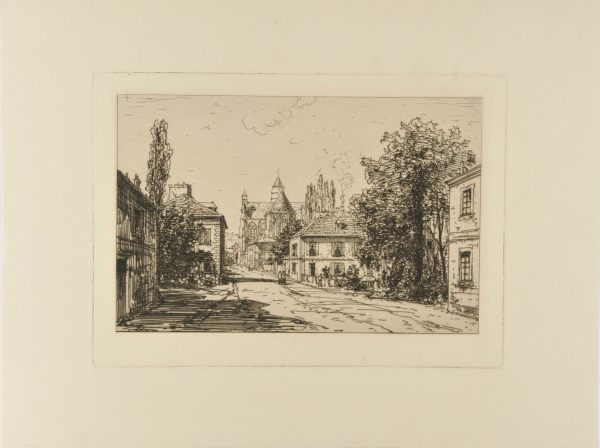 Vue de l’Église et Entrée du Village d’Essômes (près Château-Thierry)