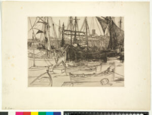 Vue d’un port avec voiliers et canots