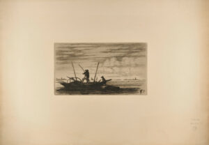 Pêcheur en barque avec son chien