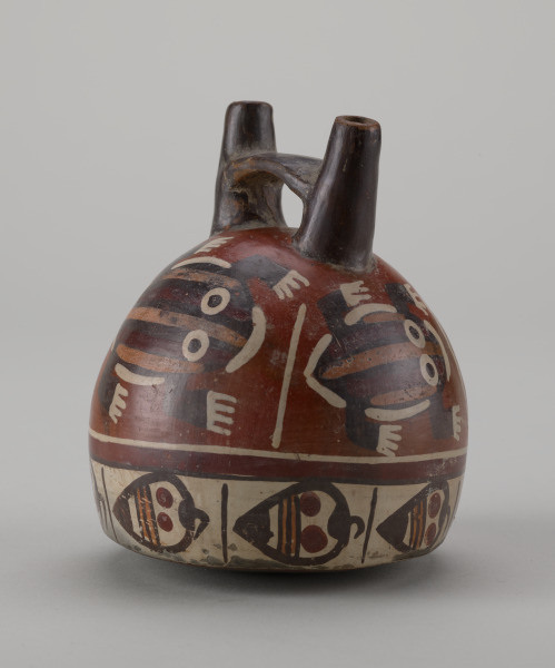 Double-Spout Bottle Decorated with Striped Frogs and Lúcuma Fruit - Image 2
