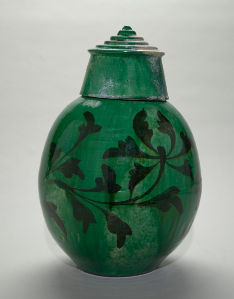 Covered Wine Jar with Painted Peonies and Inscription - Image 2