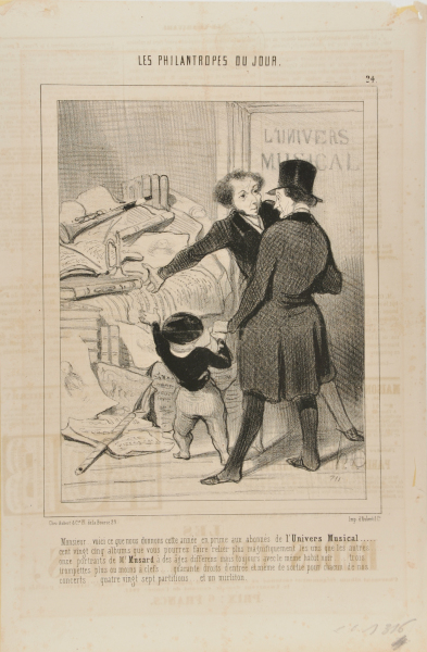 Sir… here is what we will be giving this year as a bonus to the subscribers of the Musical Universe… 125 albums that you can have bound, some more magnificently than others. Eleven portraits of Mr. Musard, at differfent ages, but always with the same black suit. Three trumpets, more or less in key. Forty admission tickets, even exit tickets, for each of our concerts…Eighty seven musical scores…and a reed pipe. - Image 3