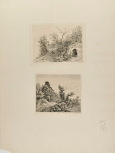 Landscape with Figure Seated on a Hillside [top]; Landscape with Figures near a Cross [bottom]