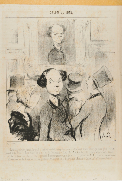 Charmé de se voir exposé, l’original ici présent conduit son épouse au salon, et la place devant son image, pour jouir du jugement de la foule. – Tiens disent les uns, c’est le Commissaire chinois Lin! – Non, disent les autres, vous ne voyez pas que c’est de l’histoire naturelle! – C’est, reprend un Monsieur possesseur du livret, c’est le portrait de Mr. D…., courtier d’assurances. – Ah ben avec une boule comme ça, il n’a pas besoin de s’assurer, on ne l’enlevera pas. (Madame sa femme sort extrêmement flattée). - Image 2