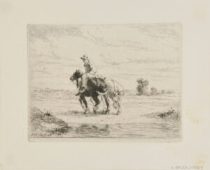 Deux chevaux de halage sx’éloignant