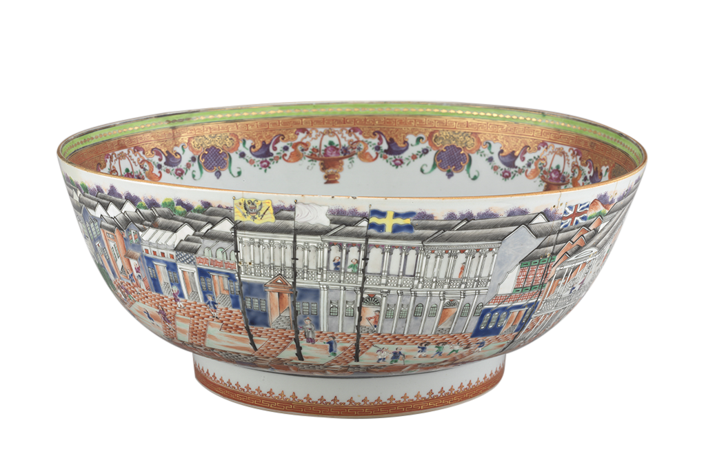 European Market Bowl Depicting Canton Hongs