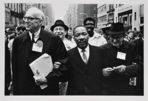 Dr. Benjamin Spock, Dr. Martin Luther King, Jr., and Monsignor Rice of Pittsburgh march in the Solidarity Day Parade at the United Nations Building