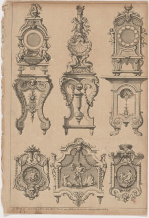 Portes a horloges, cartouches, vases et pendules