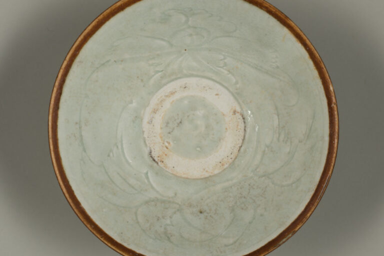 Bowl with Faux-Metal Rim and Carved Flower Design