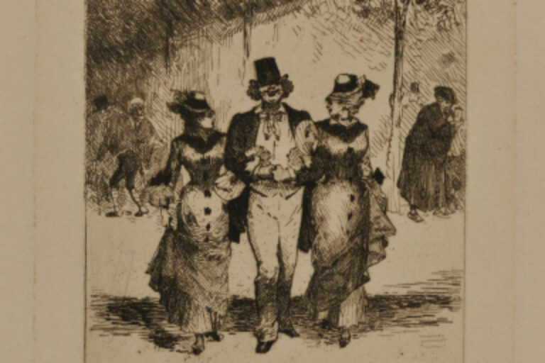 THREE FIGURES STROLLING