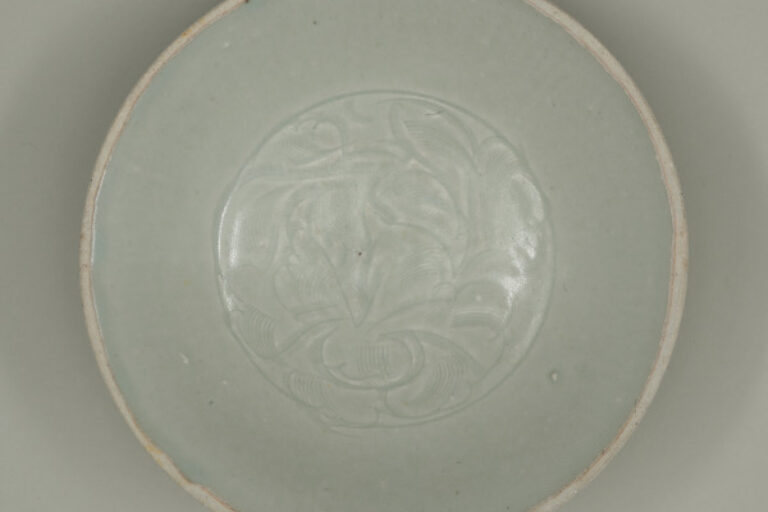 Bowl with Carved Flower Design with Combed Details and Unglazed Rim