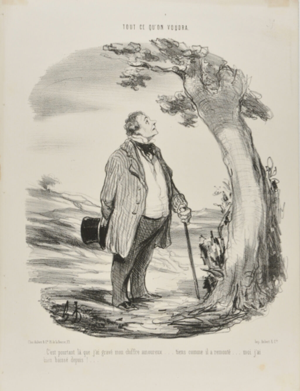 C’est pourtant là que j’ai gravé mon chiffre amoureux… tiens comme il a remonté… moi j’ai bien baissé depuis!…