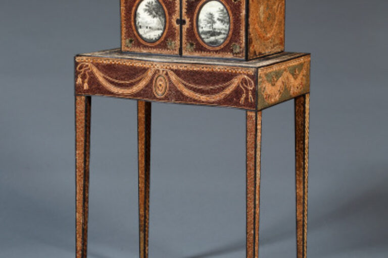 Paper Filigree Cabinet on Stand with Hairwork and Watercolor Panels