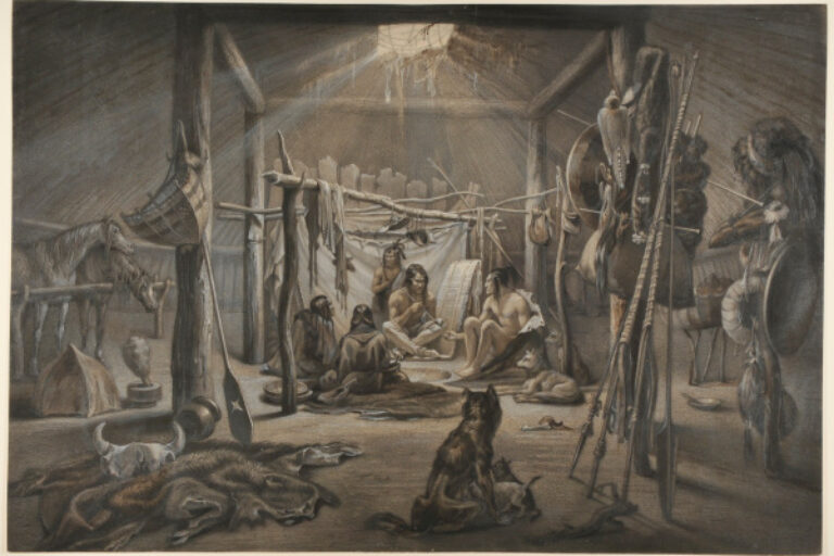 THE INTERIOR OF THE HUT OF A MANDAN CHIEF