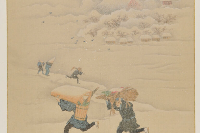 FIGURES RUNNING IN HEAVY SNOW
