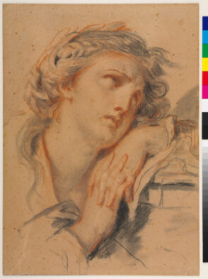 Head of a Woman Wearing a Laurel Wreath, Leaning on a Ledge