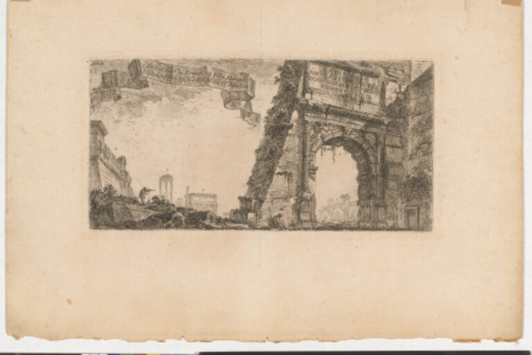 I. ARCO DI TITO IN ROMAQ. 2. VILLA FARNESE. 3. COLONE. DEL TEMO. DI GVE. ST.RE. 4.ARCO. DI SETO. SERVRO. 5.TO. DELLA PACE (I. ARCH OF TITUS 2. VILLA FARNESE. 3. COLUMNS OF THE TEMPLE OF JUPITER STATOR. 4. ARCH OF SEPTIMIUS SEVERUS. 5. TEMPLE OF PEACE)