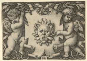 Ornament with a Mask Held by Two Putti