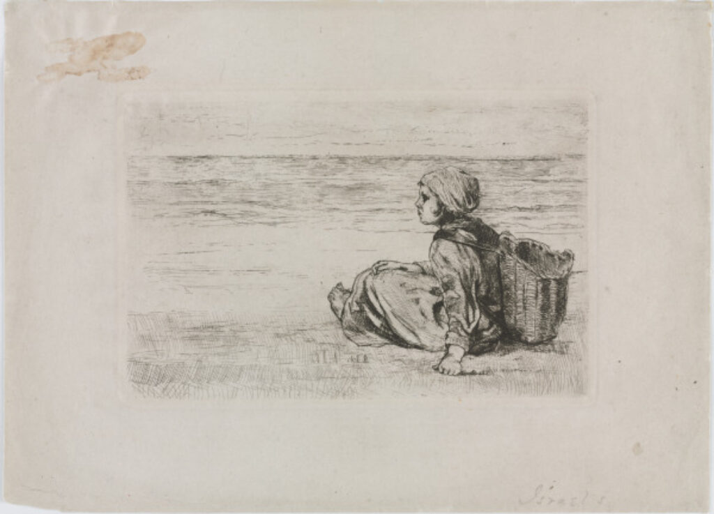 Girl with Basket Seated on the Shore - Image 1