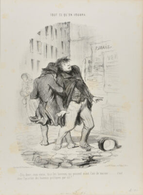 Dis-donc, mon vieux, tous les hommes qui passent m’ont l’air de tourner…. c’est donc l’quartier des hommes politiques par ici?…..