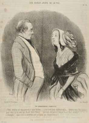 Un Engagement D’Artist. – Vous voulez un engagement à mon théâtre…. c’est très bien mademoiselle… comme vous êtes jolie, pour vous ça ne sera que douze cents francs…. que vous me paierez chaque année bien entendu!…. – J’accepte…. mais c’est à condition que je n’aurai pas d’augmentation!