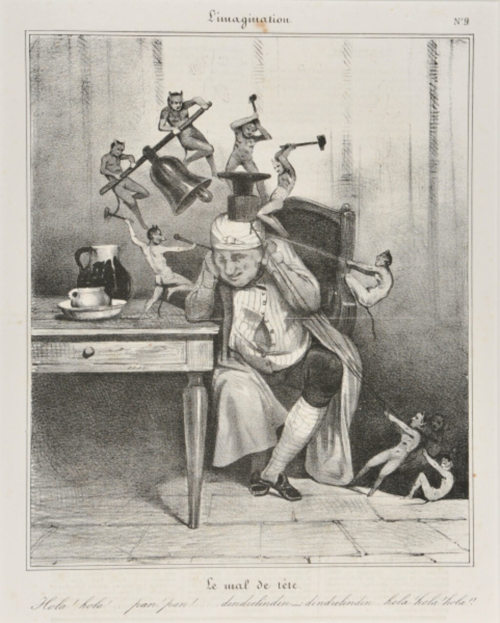 Le mal de tête. Hola!.. hola!…. pan! pan!….. dindrelindin – dindrelindin.. hola! hola! hola!!