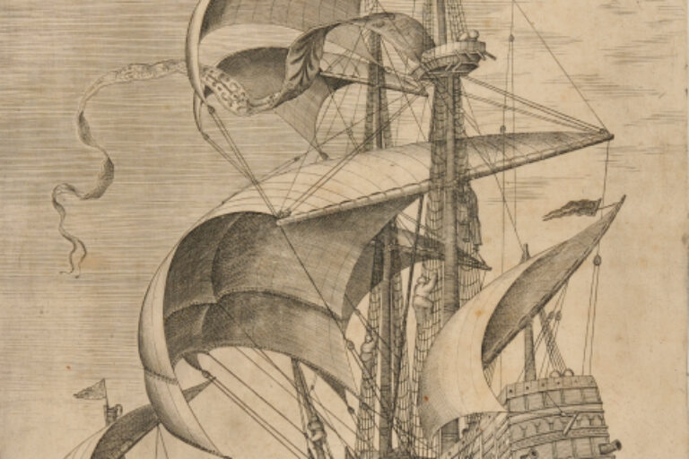 MAN OF WAR, SEEN HALF FROM THE LEFT